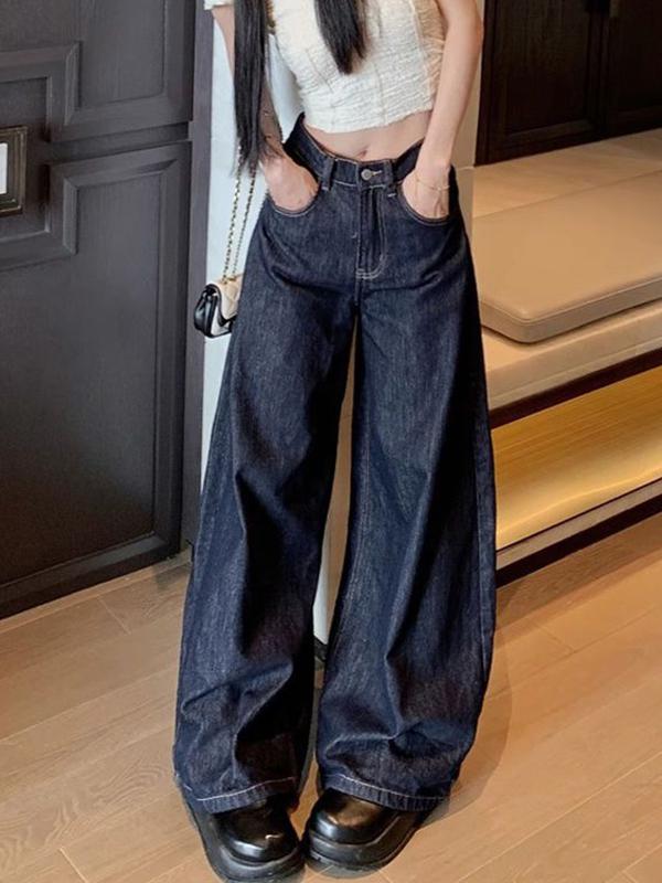 Vintage Washed Wide Legs Boyfriend Jeans Product Image