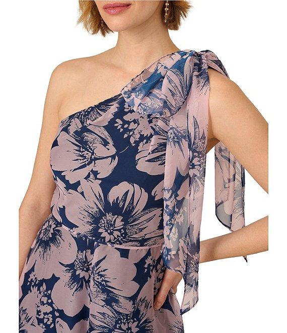 Adrianna Papell One Shoulder Sleeveless Floral Organza Wide Leg Jumpsuit Product Image