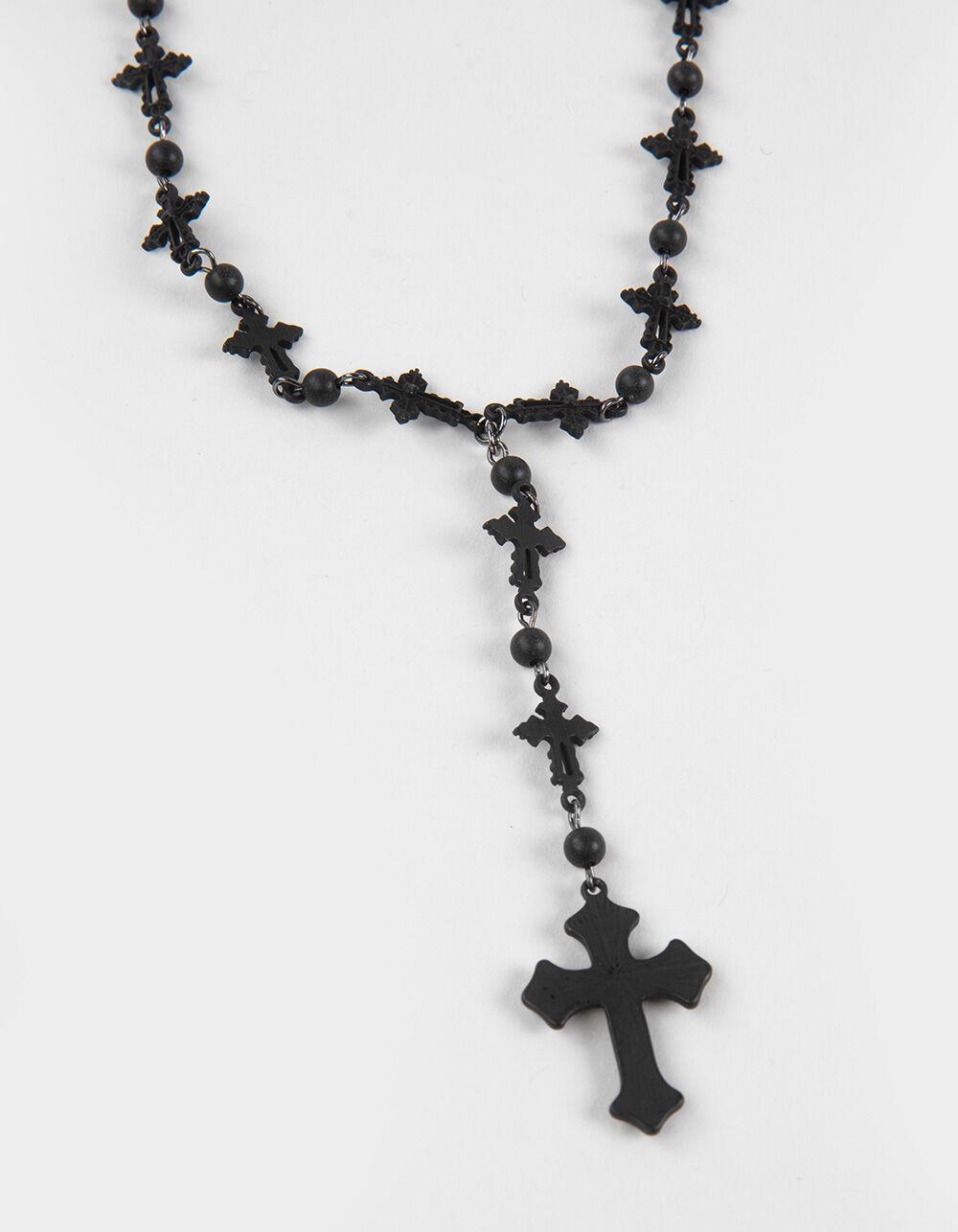 FULL TILT Lariat Rosary Pearl Cross Necklace - BLACK Product Image