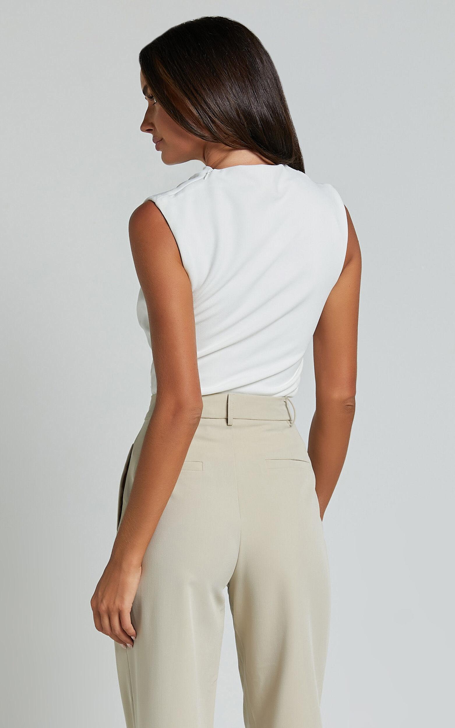 Erin Top - Jersey Crepe High Neck Asymmetric Tank in White Product Image