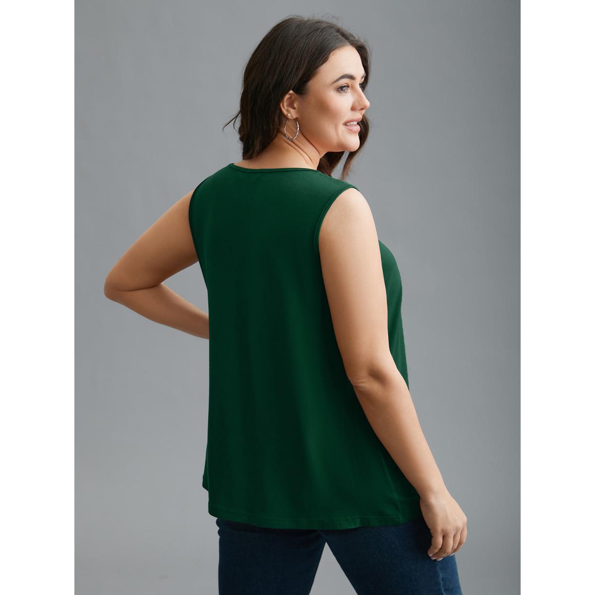 Plus Size Supersoft Essentials V-Neck Tank Top Women DarkGreen Casual Pleated V-neck Everyday Tank Tops Camis BloomChic 30/6X Product Image