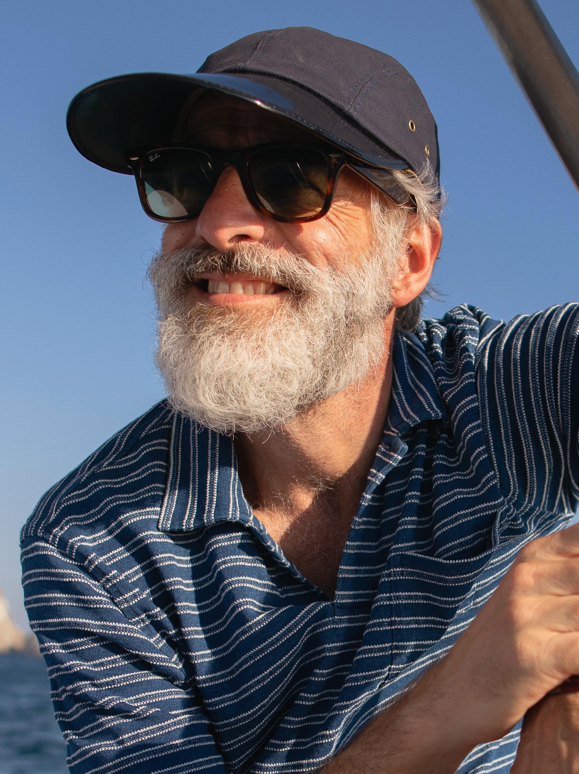 Long Sleeve Indigo Polo in Mid Wash Jacquard Stripe Product Image