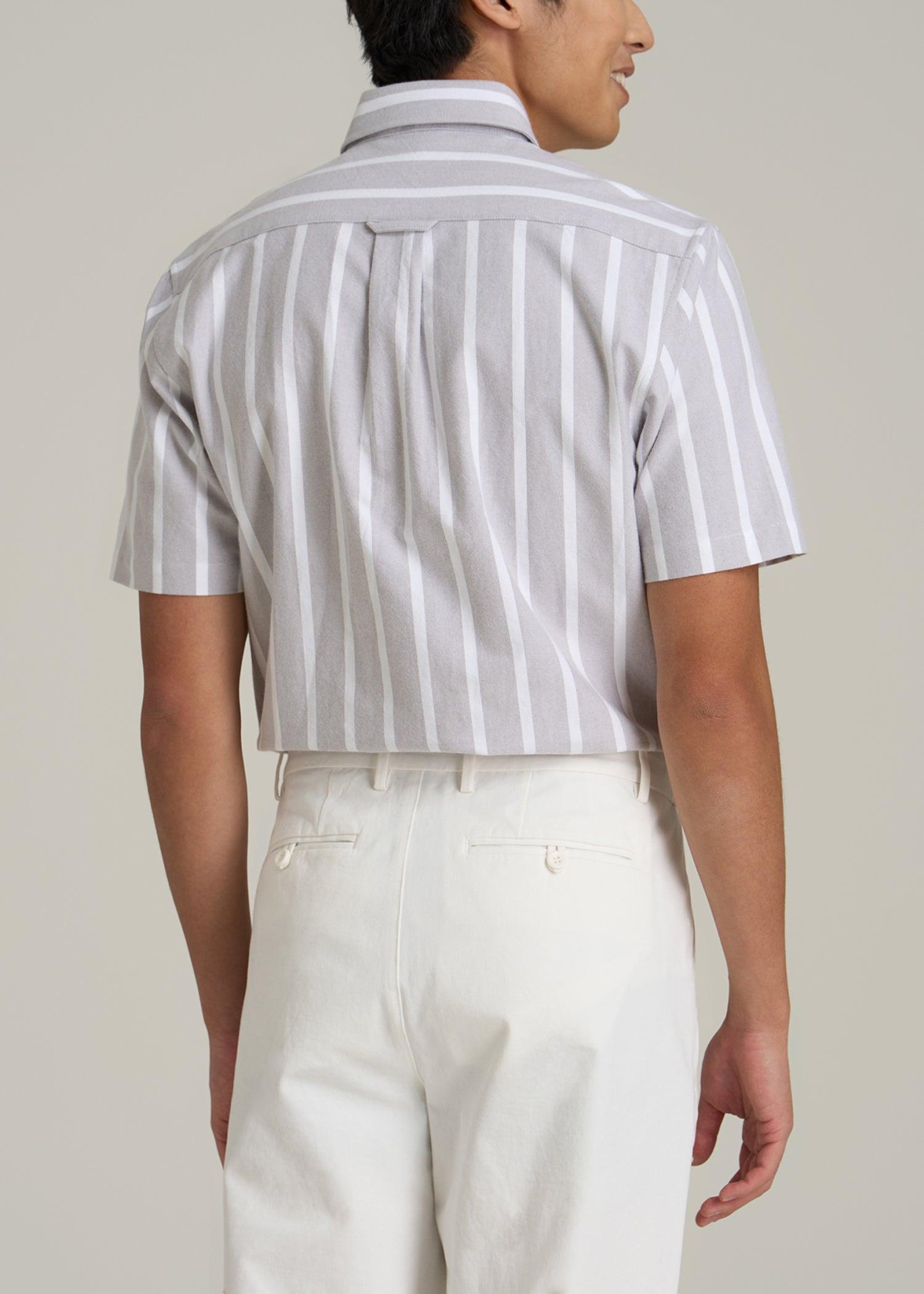 Short Sleeve Oxford Button Shirt For Tall Men in Bold Grey Stripe Male Product Image