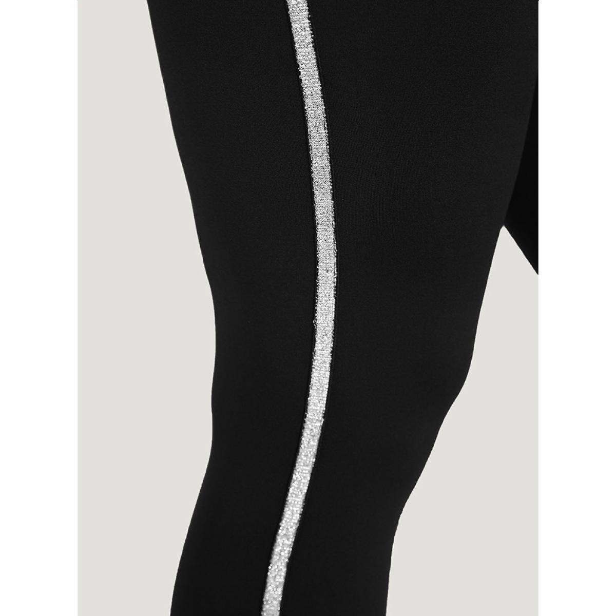 Plus Size Glitter Contrast Side Skinny Leggings Women Black Elegant High stretch Skinny High Rise Dailywear Leggings BloomChic 14-16/1X Product Image