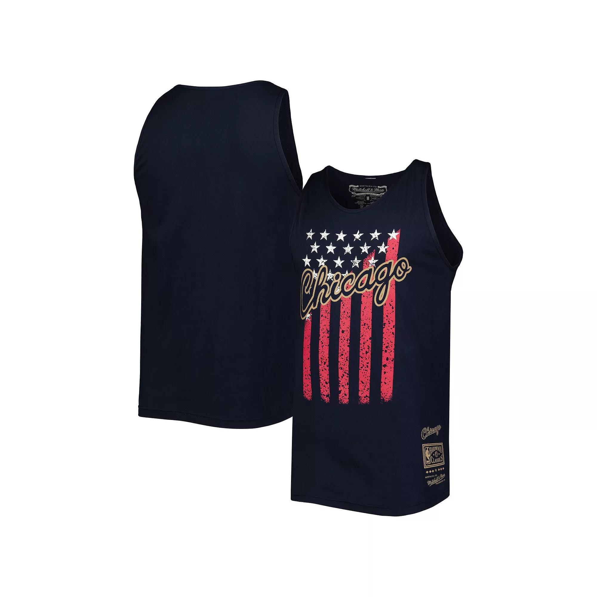 Men's Mitchell & Ness Navy Chicago Bulls Hardwood Classics Americana Stars and Stripes Tank Top,  Product Image