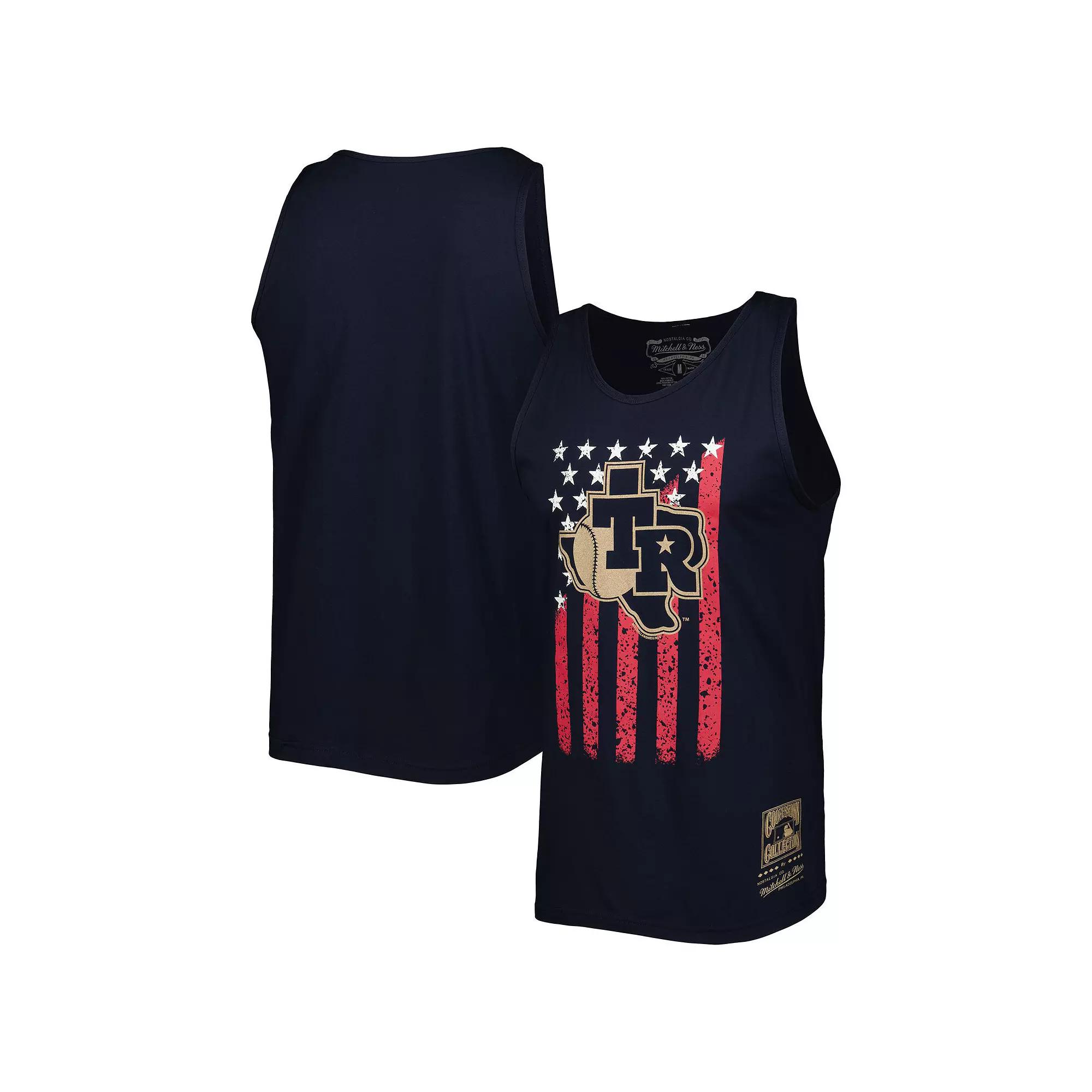Men's Mitchell & Ness Navy Texas Rangers Cooperstown Collection Stars and Stripes Tank Top,  Product Image