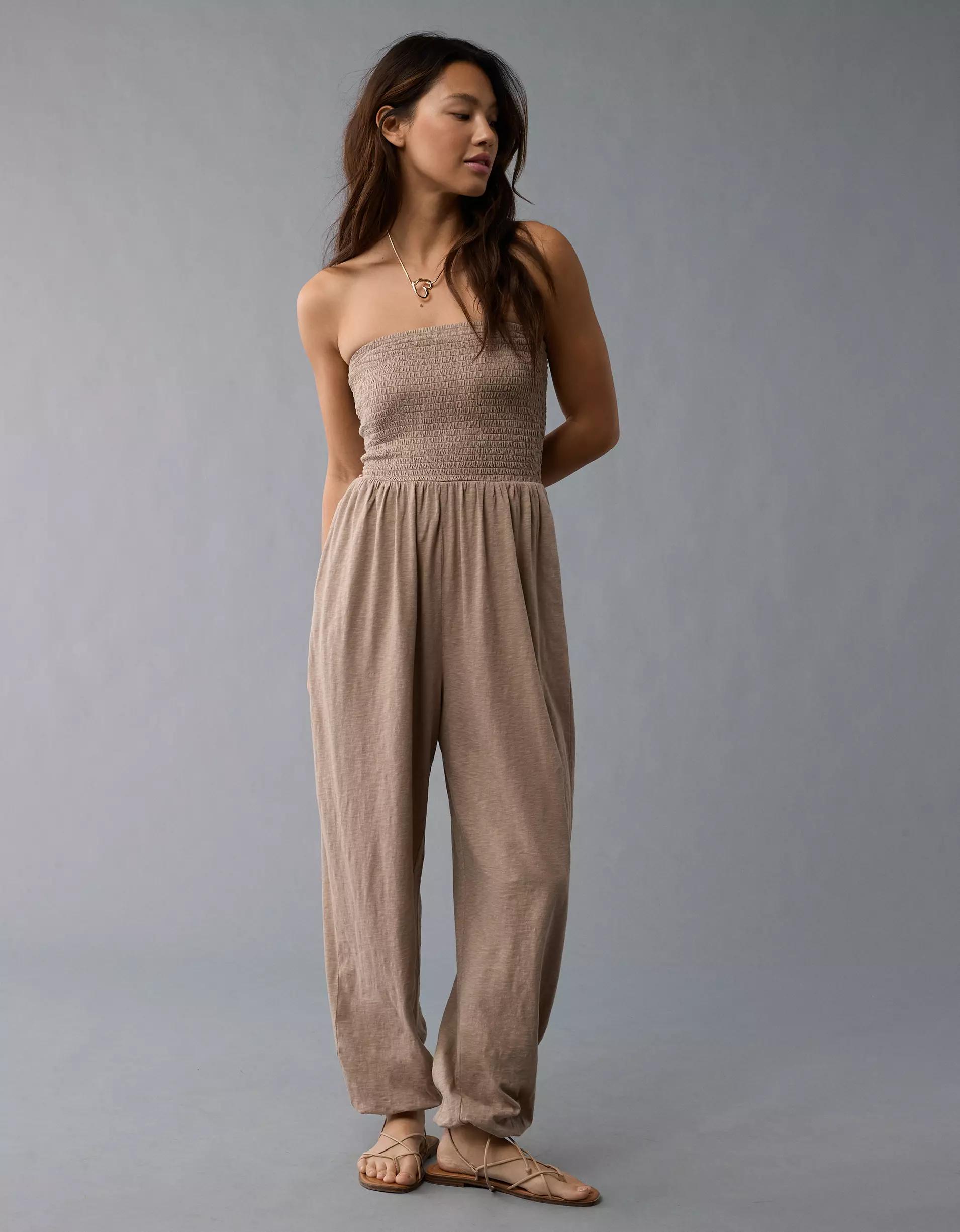AE Sunchaser Knit Smocked Tube Jumpsuit Product Image