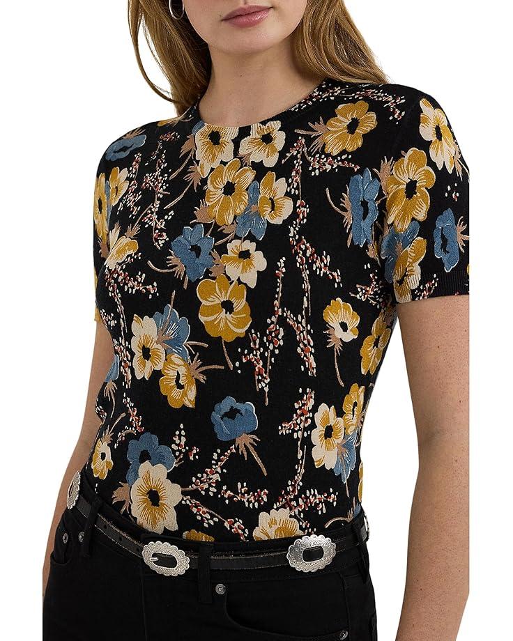 Women's Lauren Ralph Lauren Petite Floral Cotton-Blend Short-Sleeve Sweater Product Image