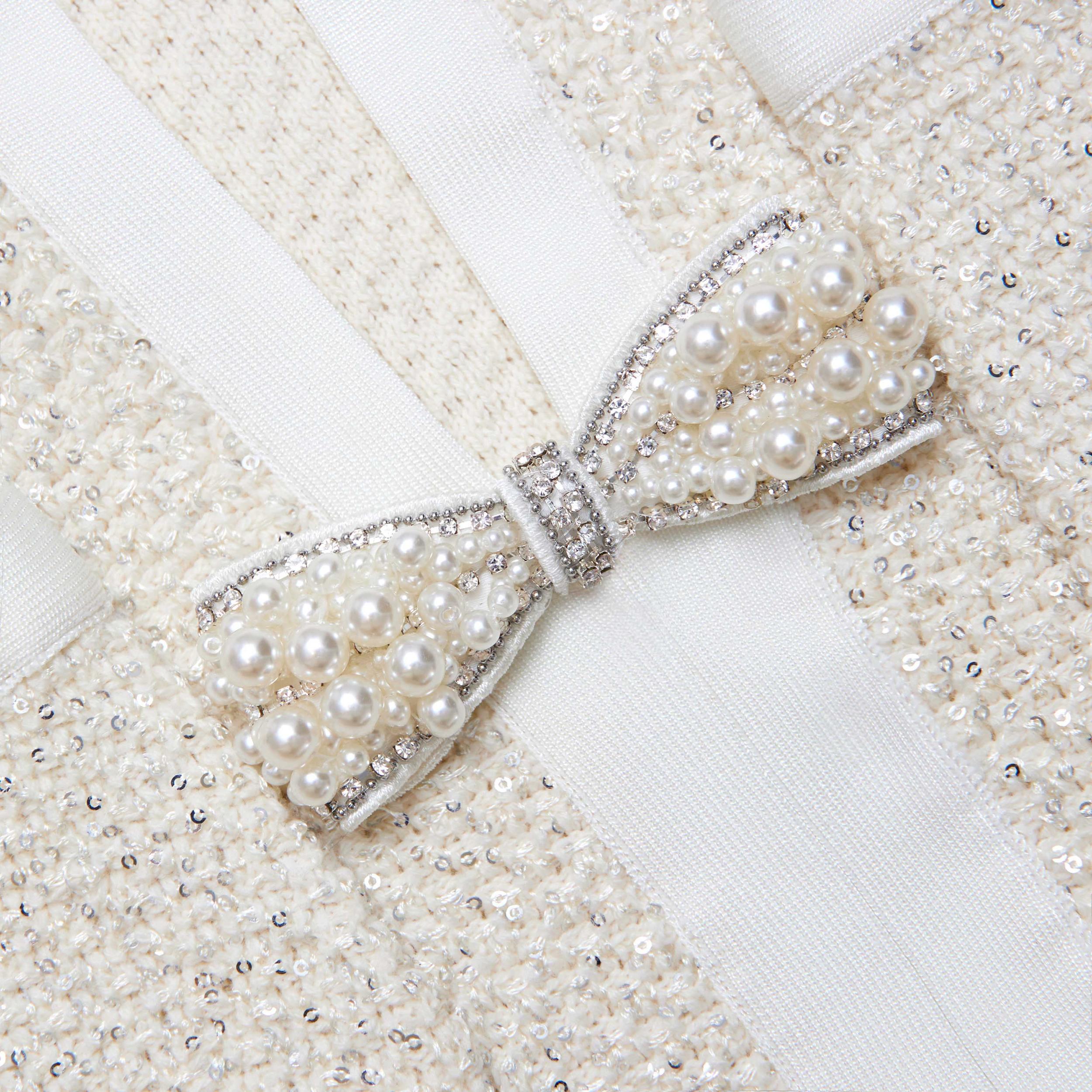 Cream Sequin Knit Tailored Midi Dress Product Image