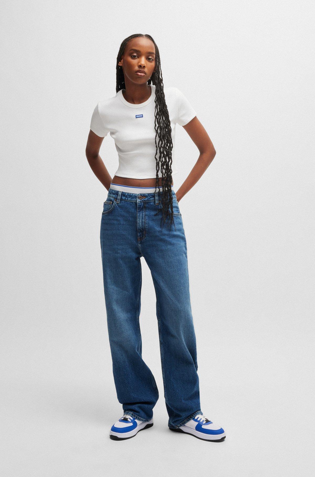 HUGO - Long-length straight-fit jeans in blue stretch denim - Blue Product Image