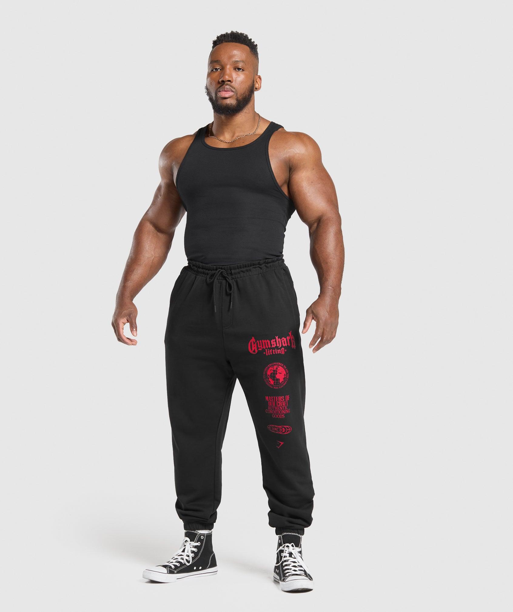 Gymshark Global Lifting Oversized Essential Joggers - Black/Conditioning Red Male Product Image