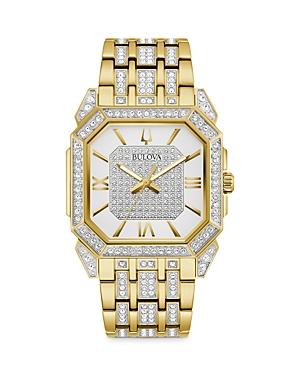 Mens Bulova Bulova Mens Gold-Tone Crystal Watch, Pave Dial - 98B323, Gold Tone Product Image