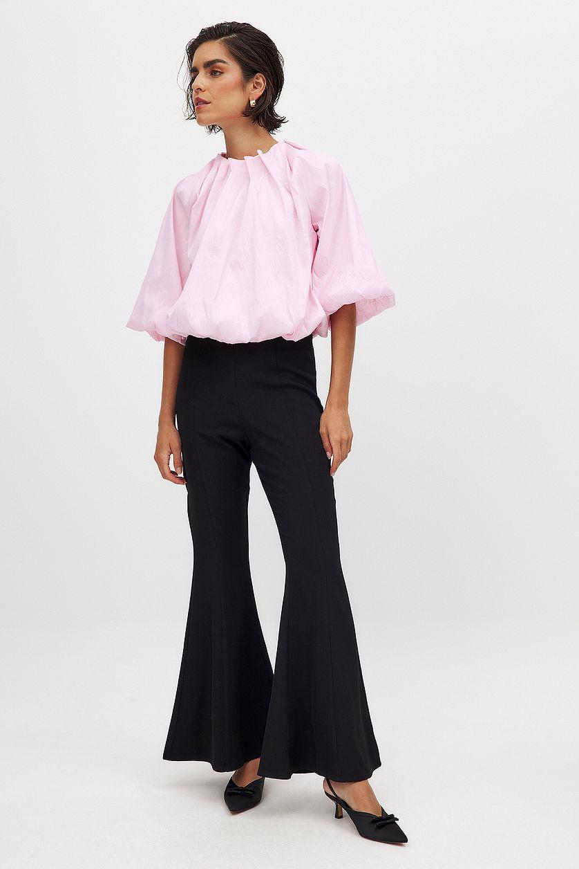 Flared Low Waist Pants Black Product Image