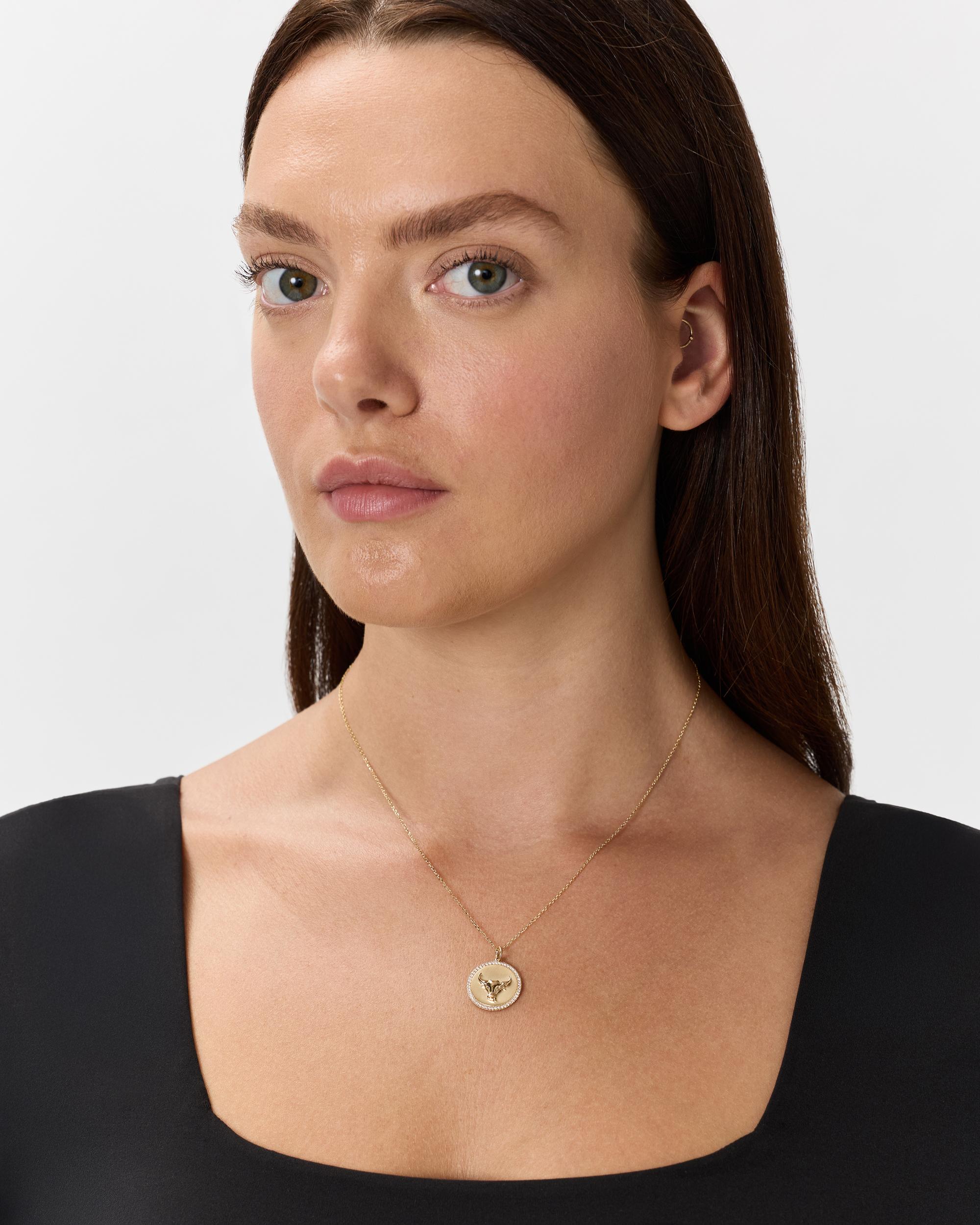 Quince | Women's 14K Gold Pave Zodiac Medallion Charm Product Image