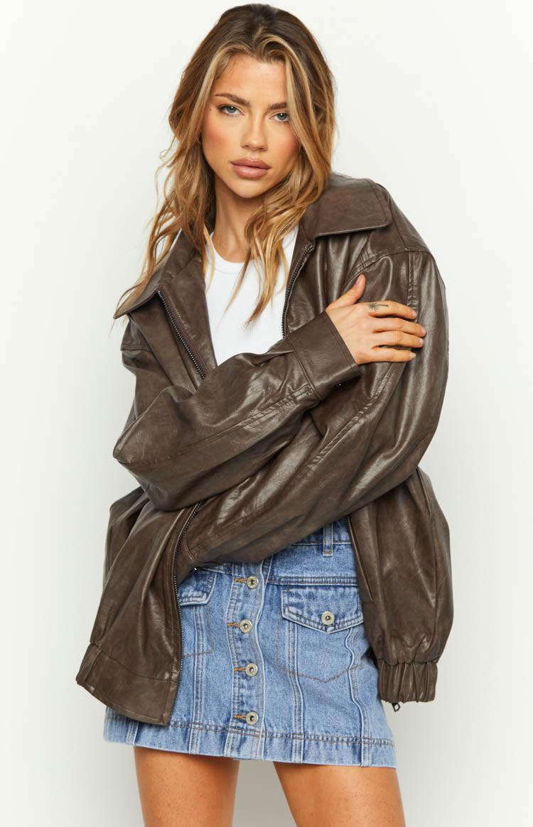 Abbi PU Vintage Brown Bomber Jacket Girls Product Image