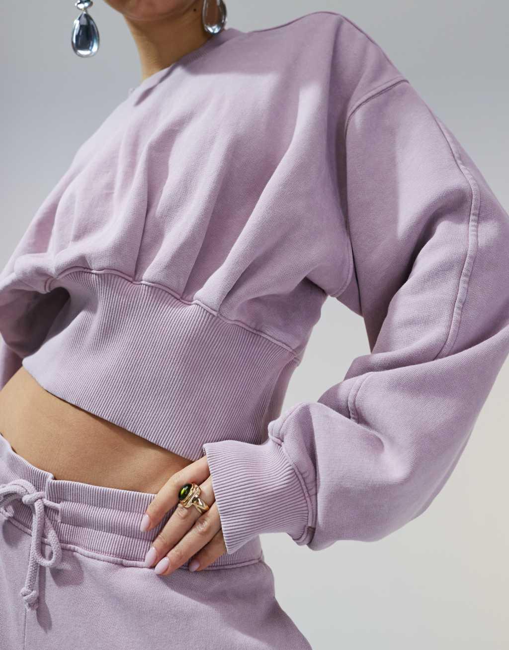 ASOS DESIGN oversized sweatshirt with ruched waist detail in washed mauve - part of a set Product Image