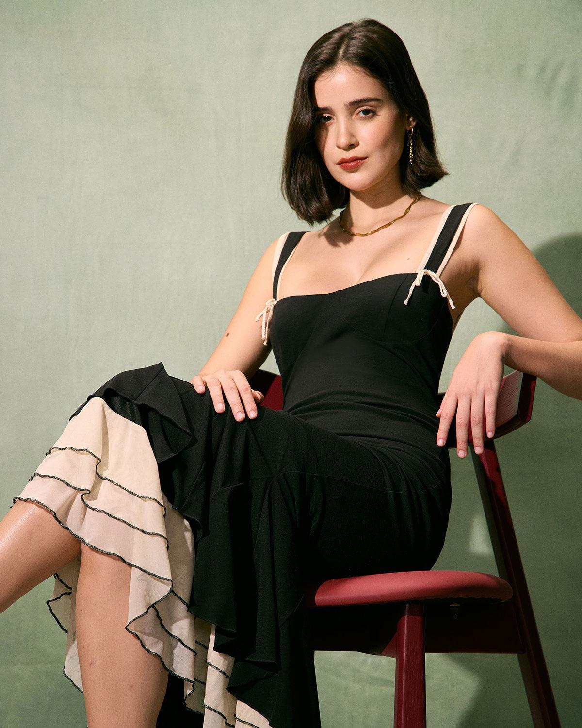 The Black Sweetheart Neck Bodycon Slip Maxi Dress Product Image