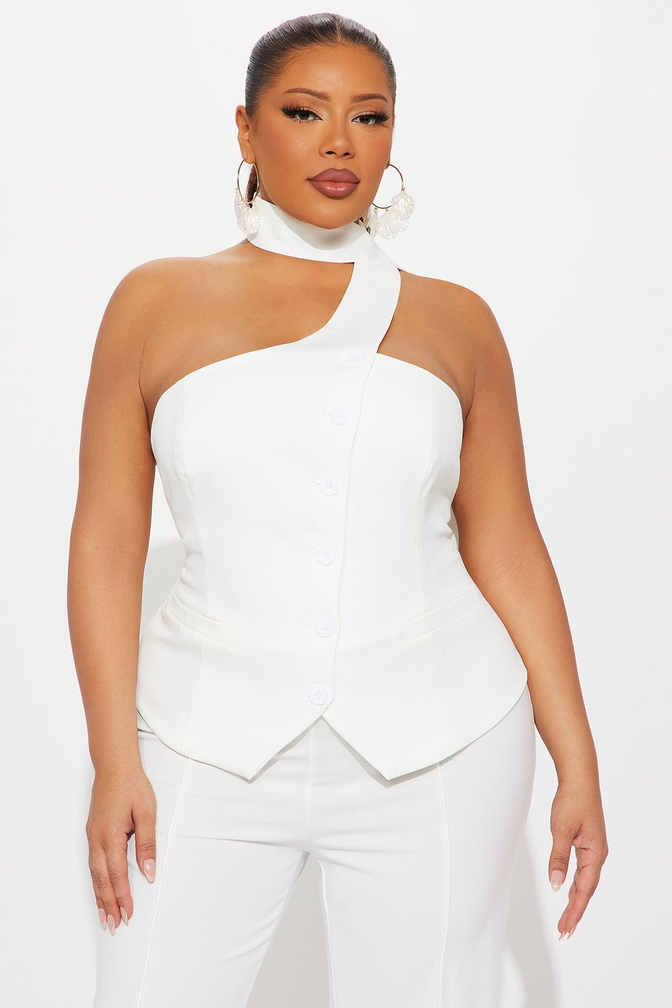 Classy And Corportate Asymmetrical Neck Tie Vest - Ivory Product Image