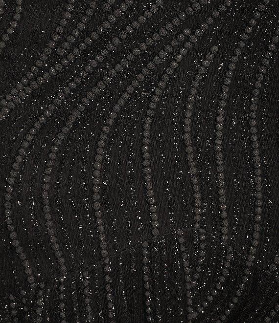 Blondie Nites Glitter Print V-Neck Double Spaghetti Strap Corset Tie Back Dress Product Image