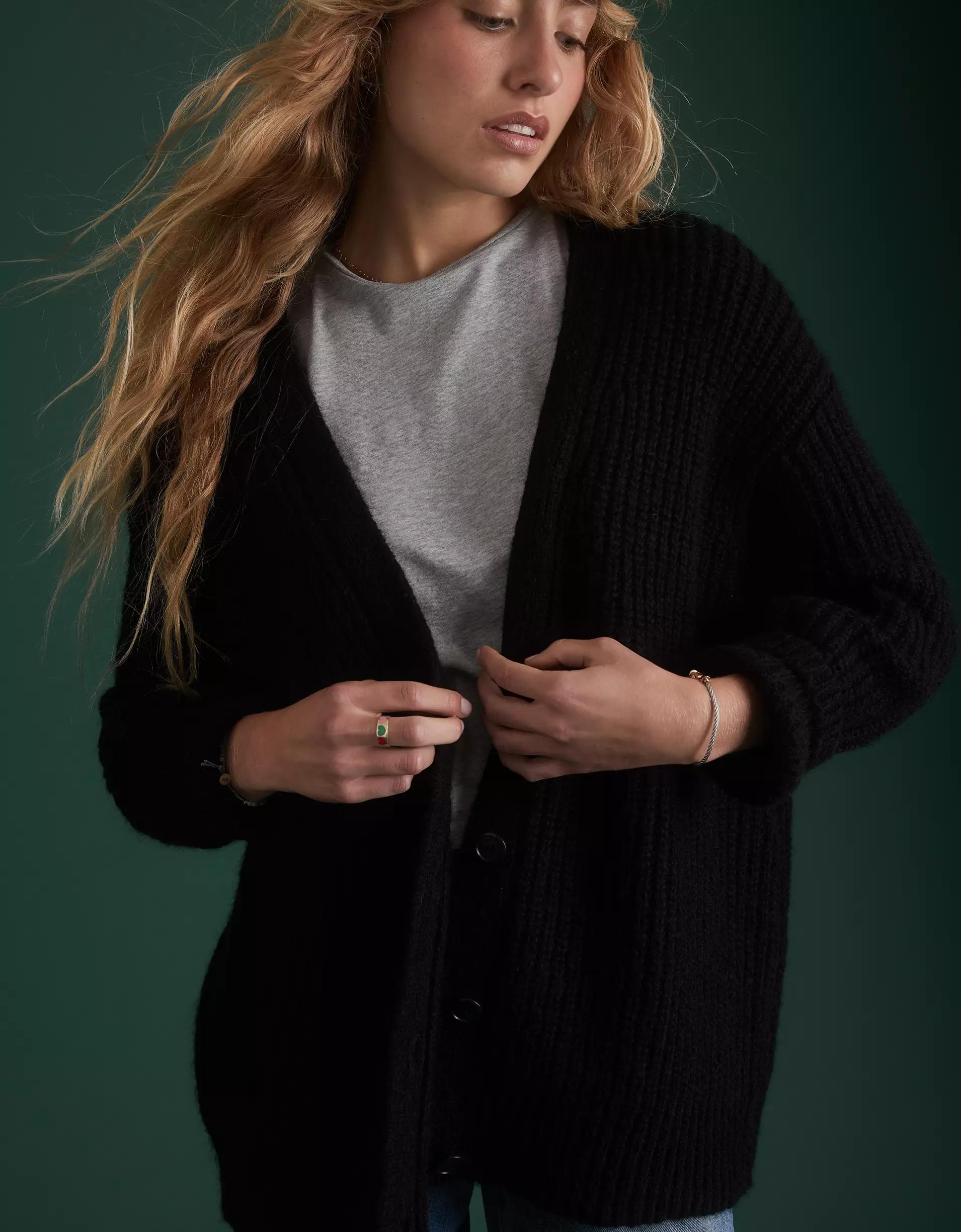 AE77 Premium Mohair Boyfriend Cardigan Product Image