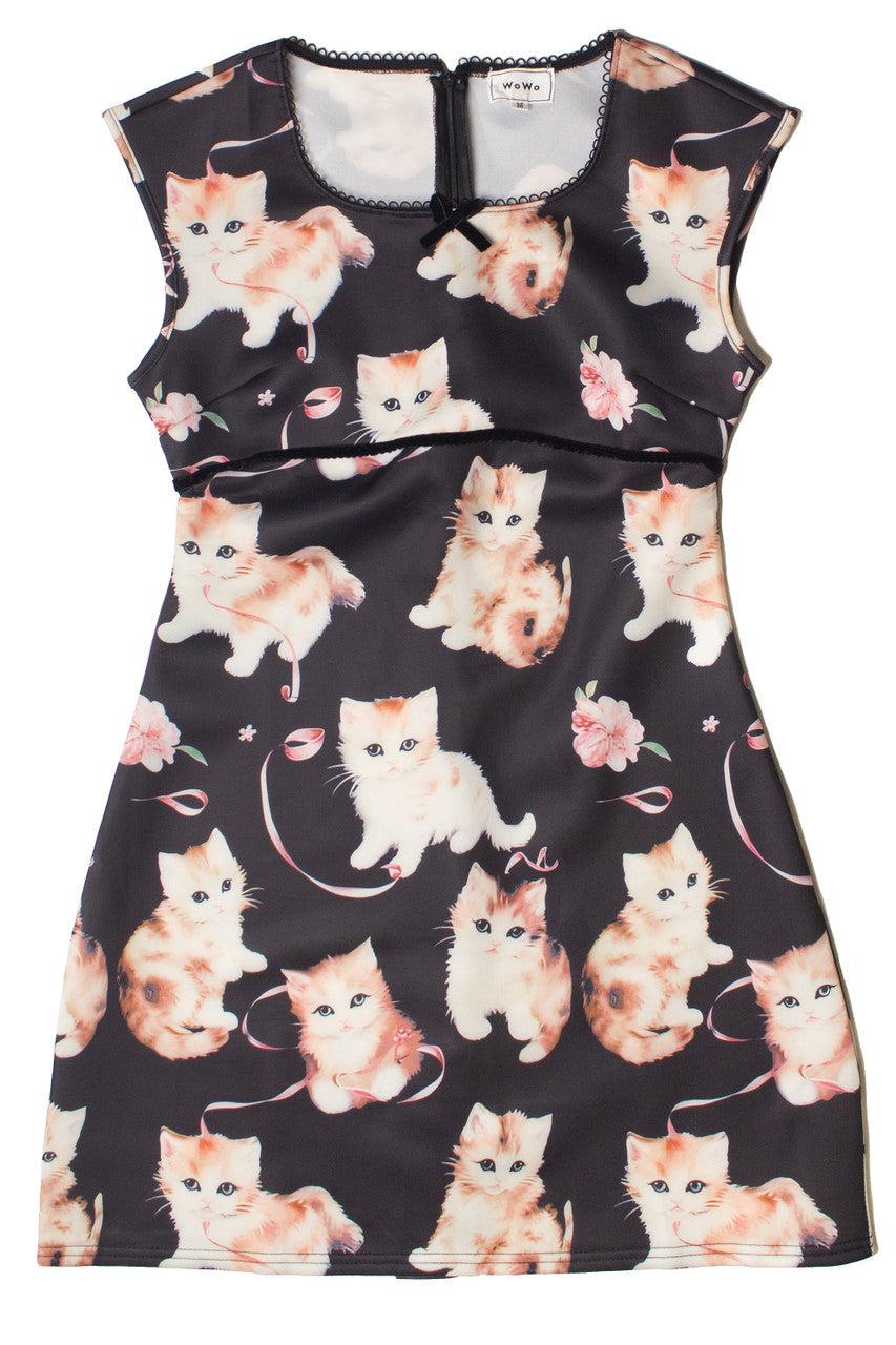 Cute Kitten Cap Sleeve Dress Product Image