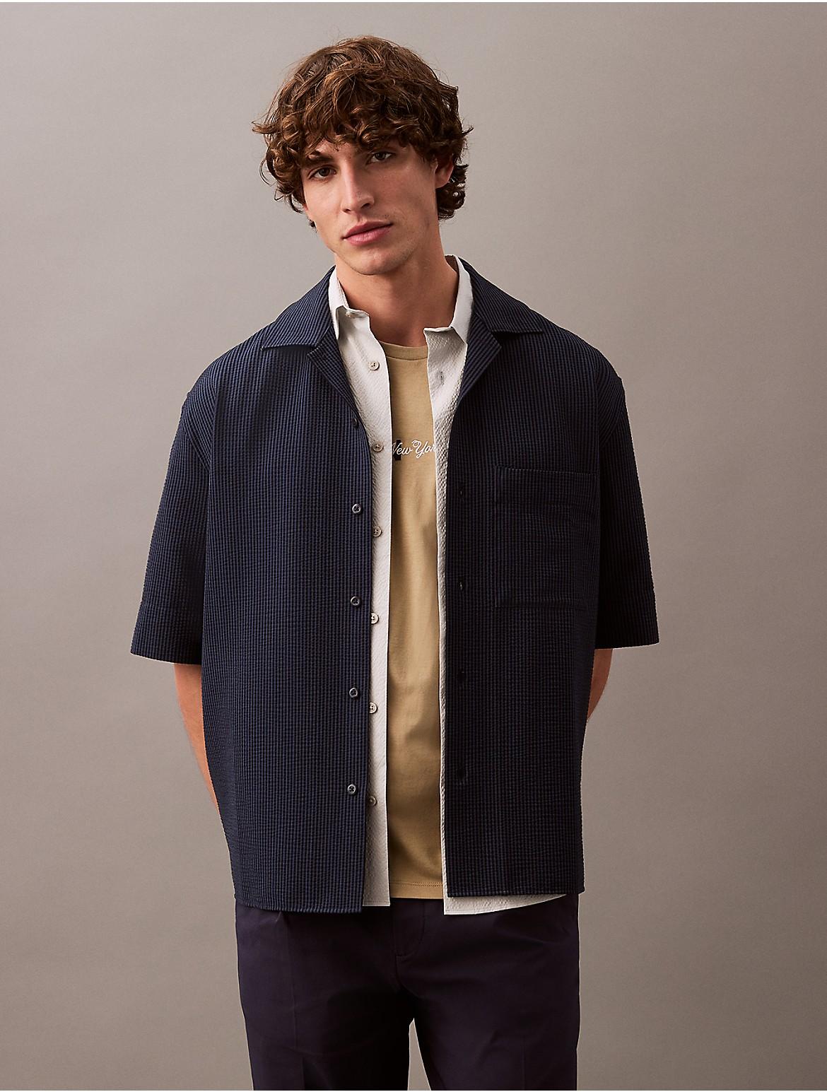 Calvin Klein Mens Seersucker Stripe Relaxed Shirt - White Product Image