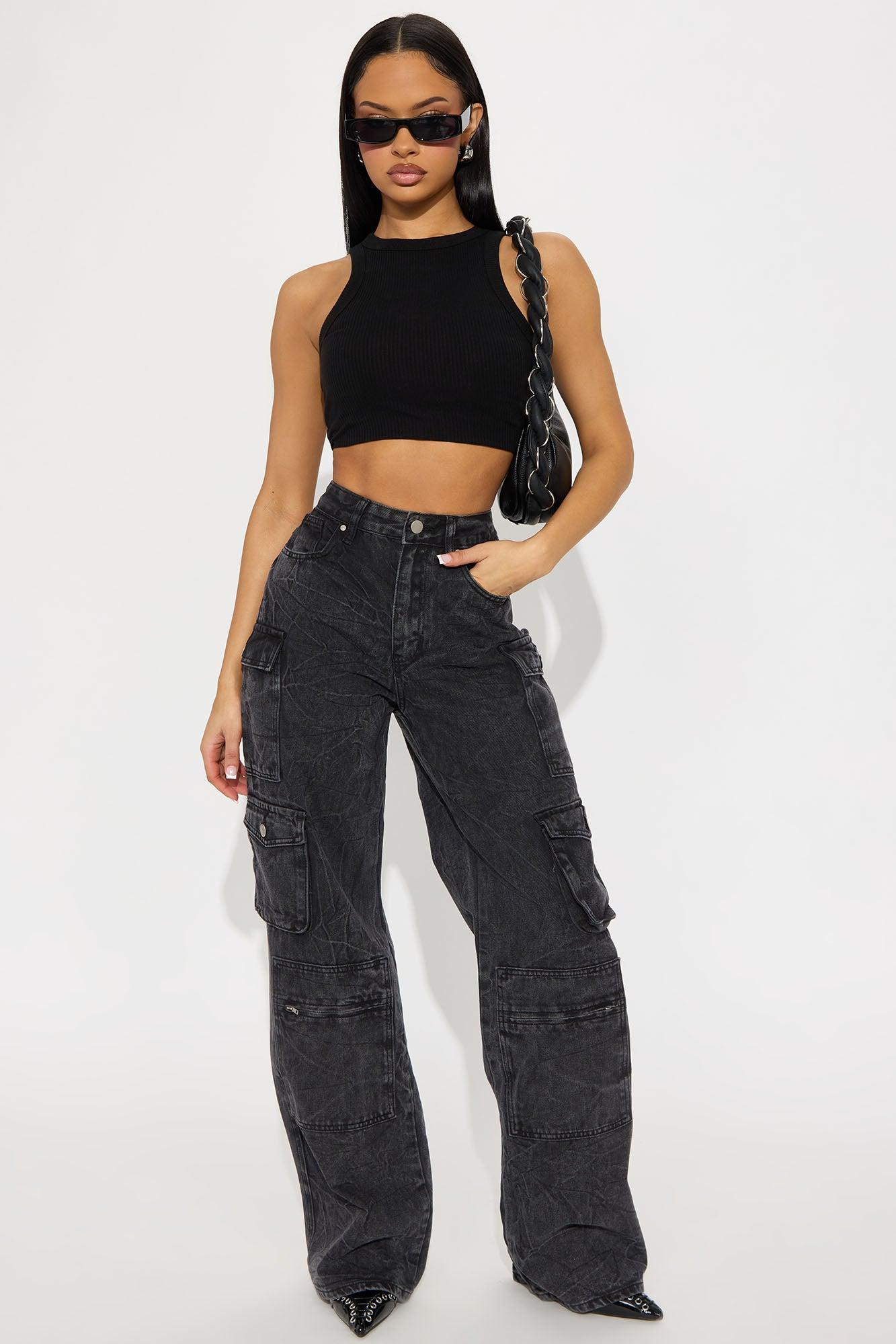Mad For You Cargo Jeans - Acid Wash Black Product Image