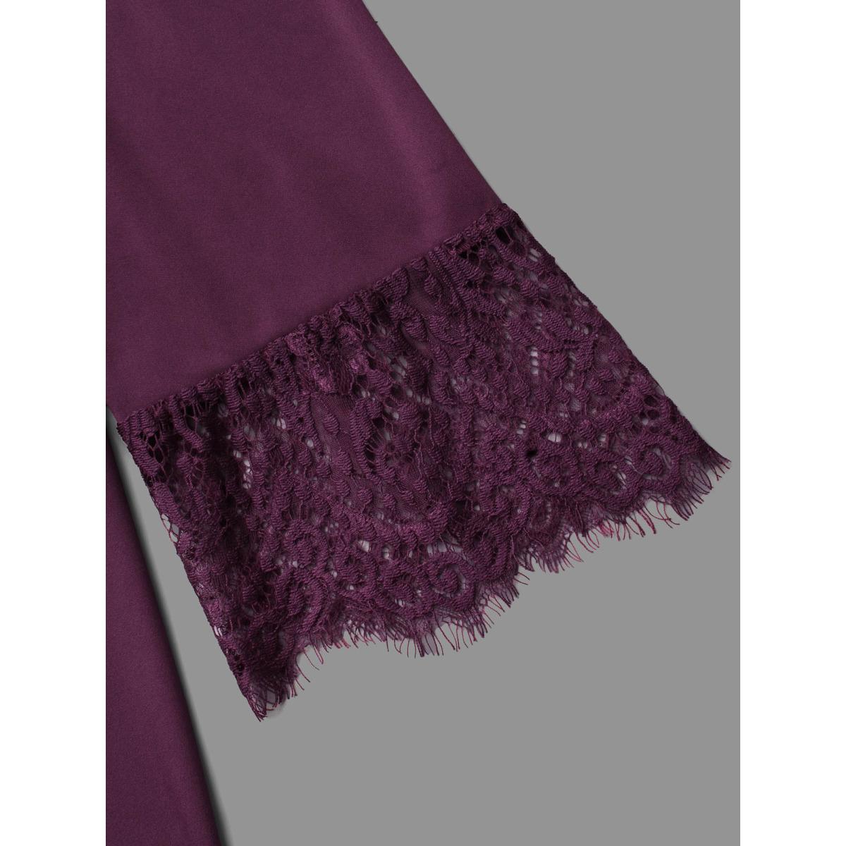 Plus Size Mock Neck Crochet Lace Belted Dress Deeppurplered Women Elegant Woven ribbon&lace trim Knit Dresses Bloomchic 30/6X Product Image