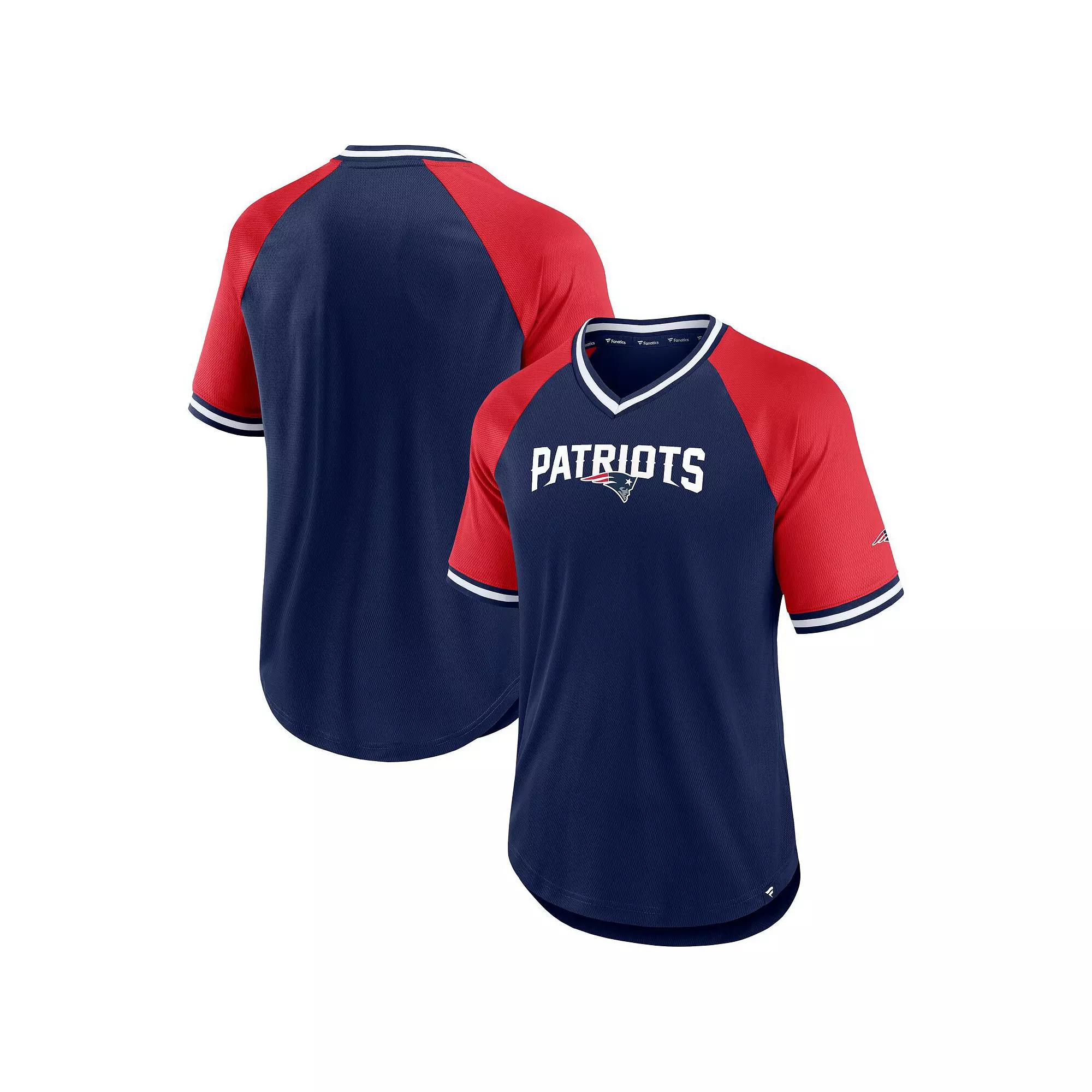 Mens Fanatics Branded /Red New England Patriots Second Wind Raglan V-Neck T-Shirt Blue Product Image