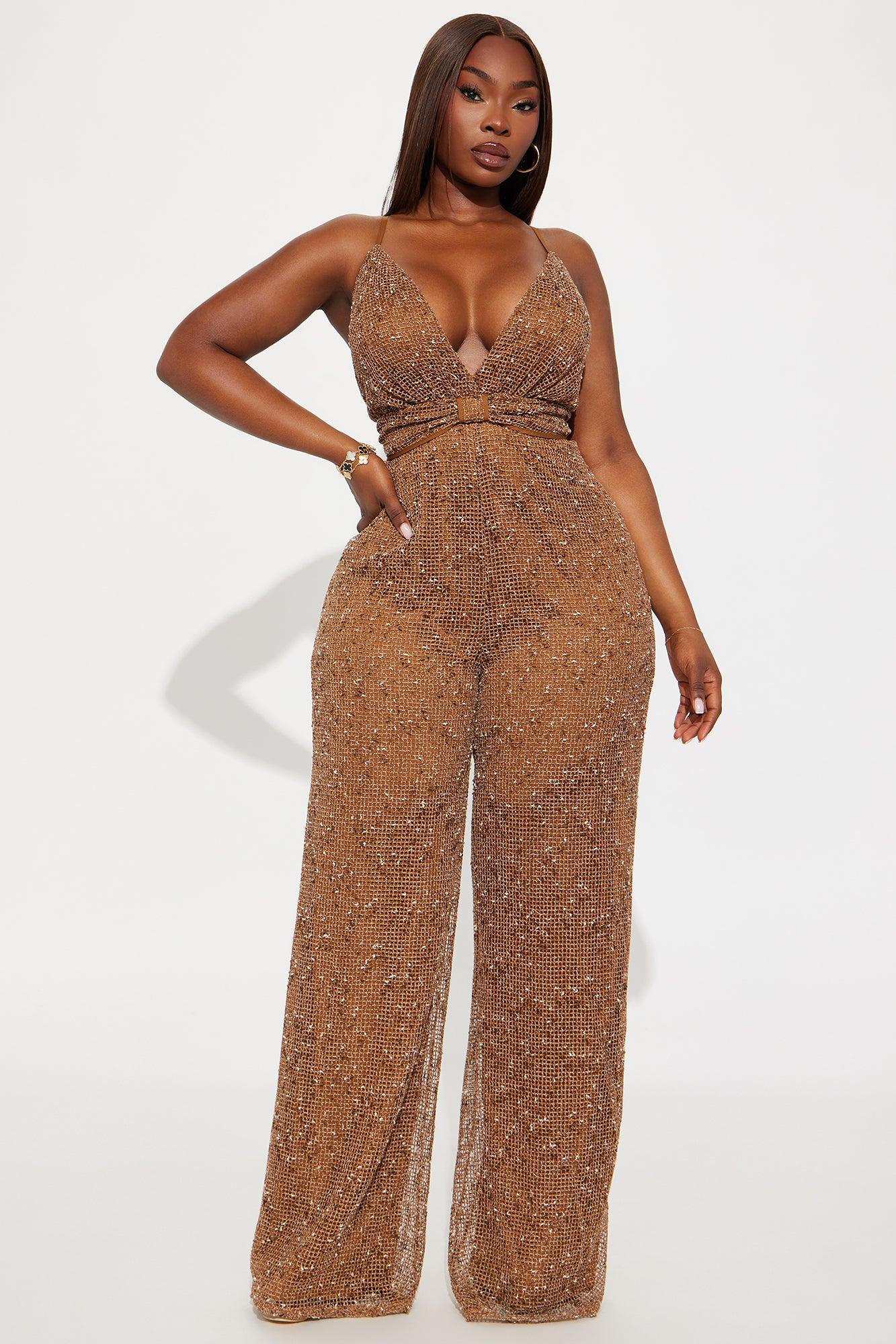 Lost In You Crochet Wide Leg Jumpsuit - Mocha/combo Female Product Image