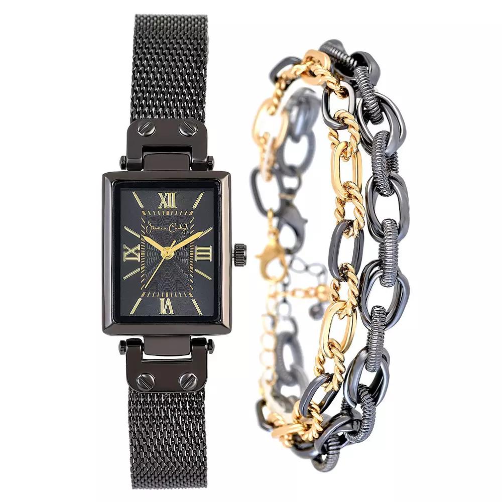 Jessica Carlyle Women's Black Gunmetal Tone Mesh Watch & Bracelet Set,  Product Image