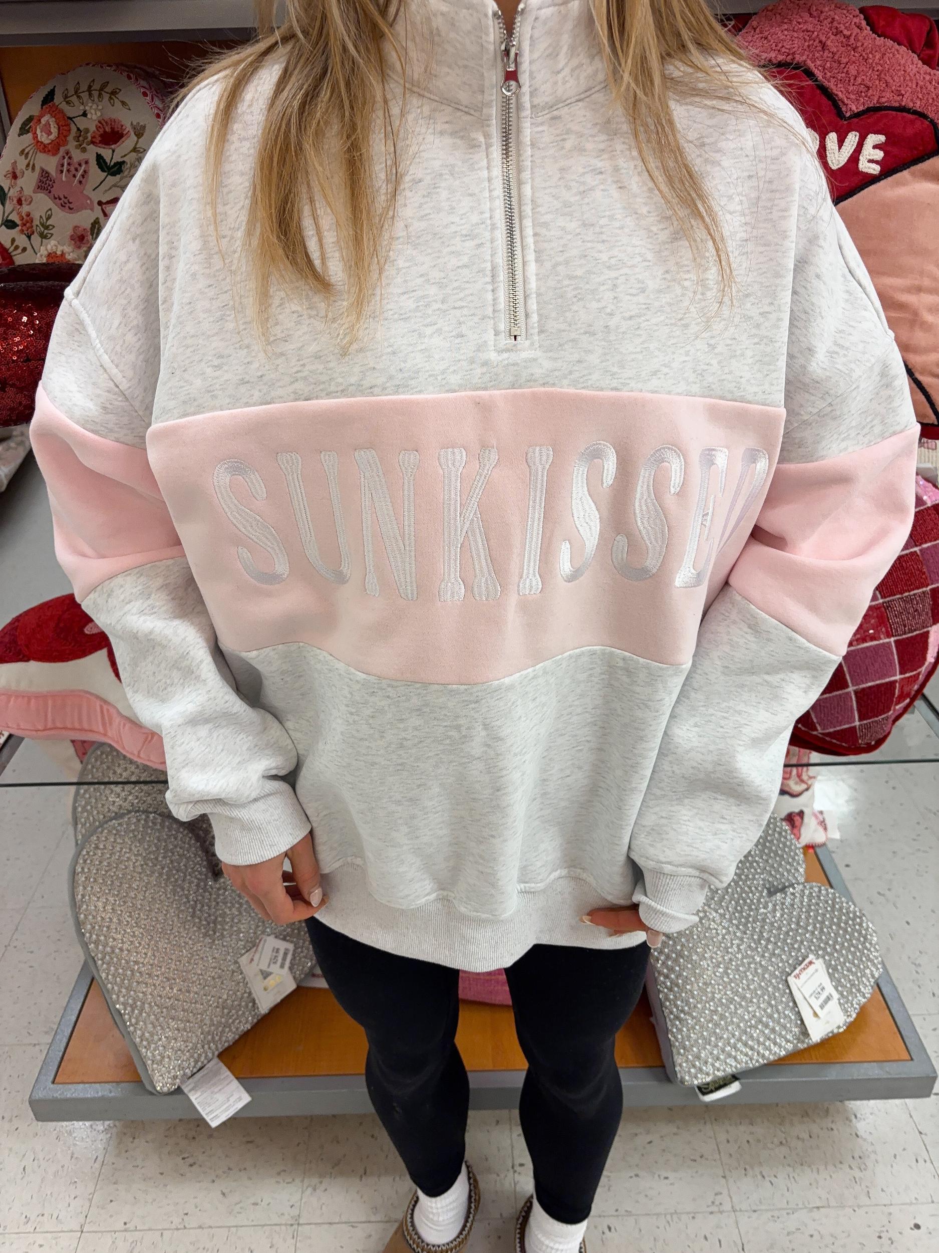 Pearl Grey And Pink Sunkissed Embroider Quarter-Zip Product Image