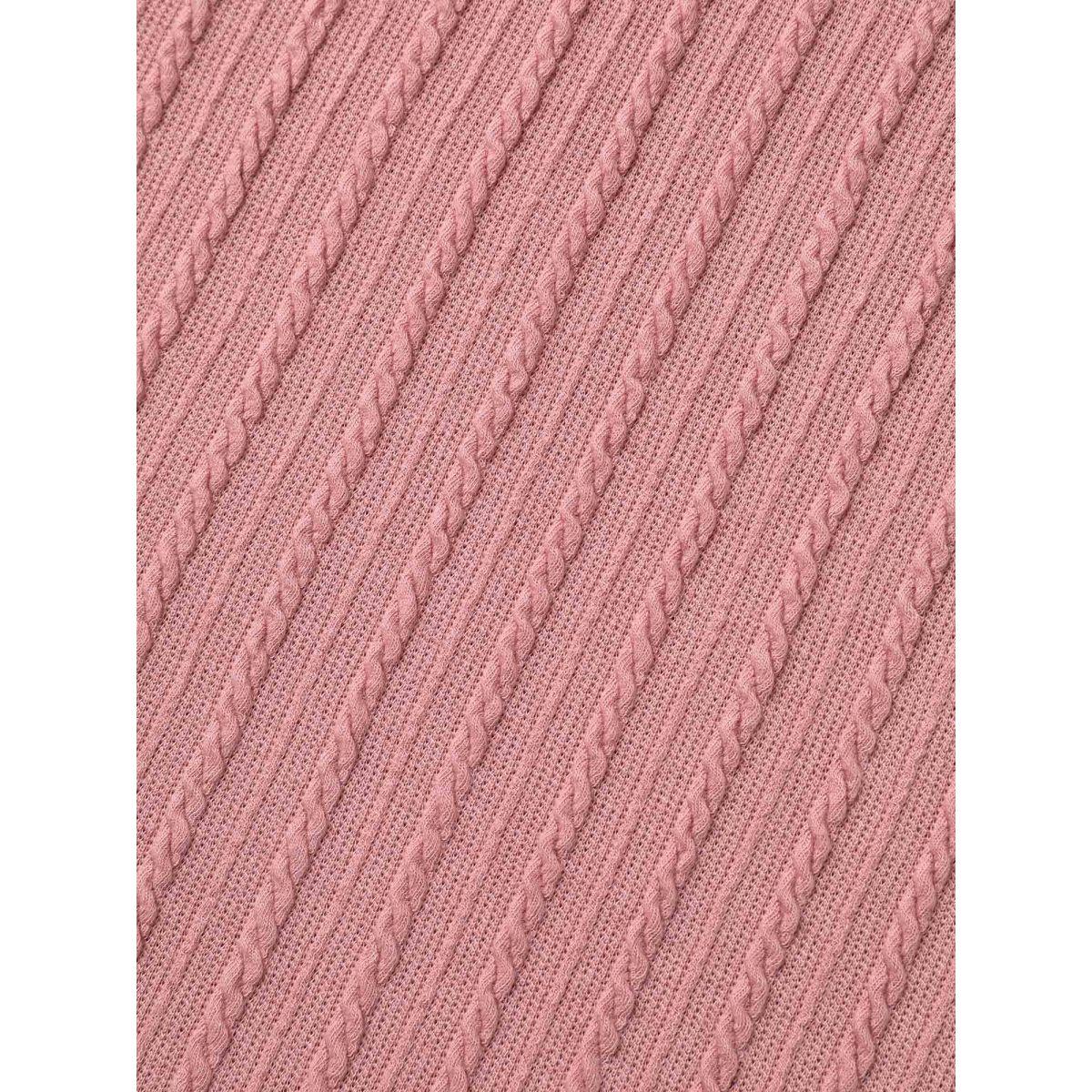 Plus Size Cable Knit Textured Round Neck T-Shirt Beanpastepowder Women Leisure Texture Round Neck Casual T-shirts BloomChic 26/4X Product Image