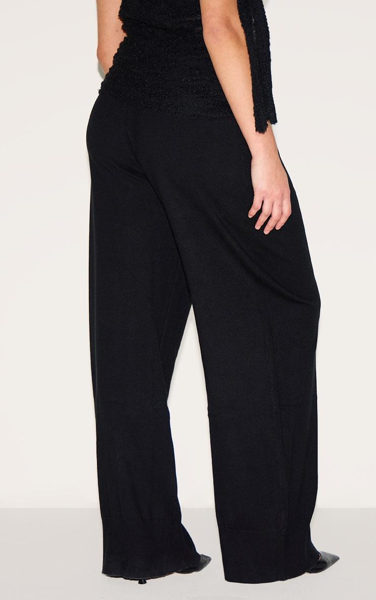 Plus Black Basic Knit Wide Leg Pants Product Image