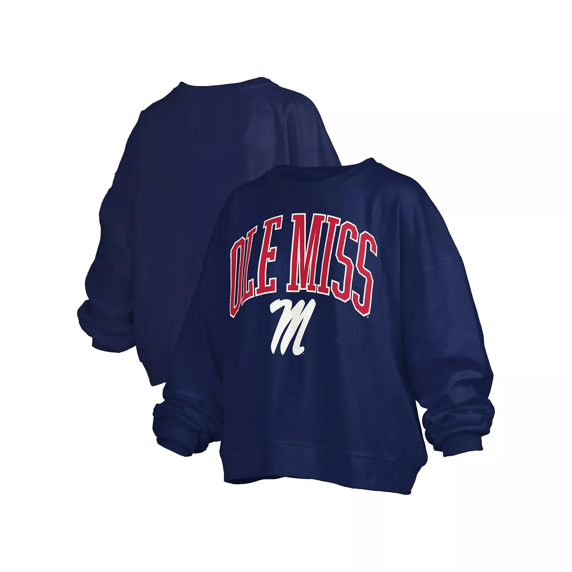 Women's Pressbox Navy Ole Miss Rebels Janise Arch Over Logo Waist Length Oversized Pullover Sweatshirt, Size: Medium, Blue Product Image