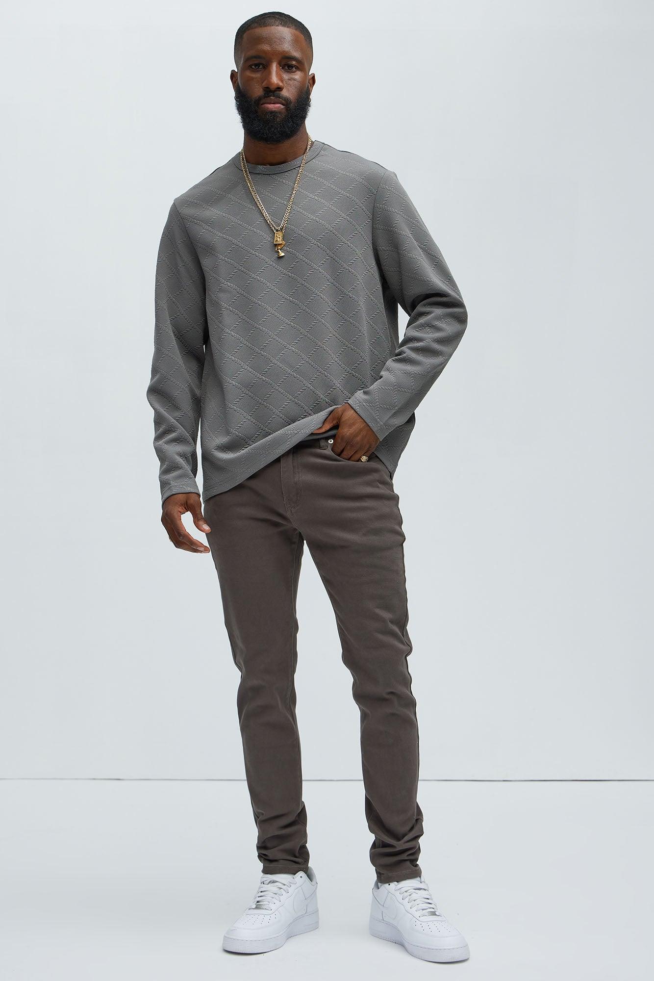 Lingo Textured Long Sleeve Tee - Grey Product Image