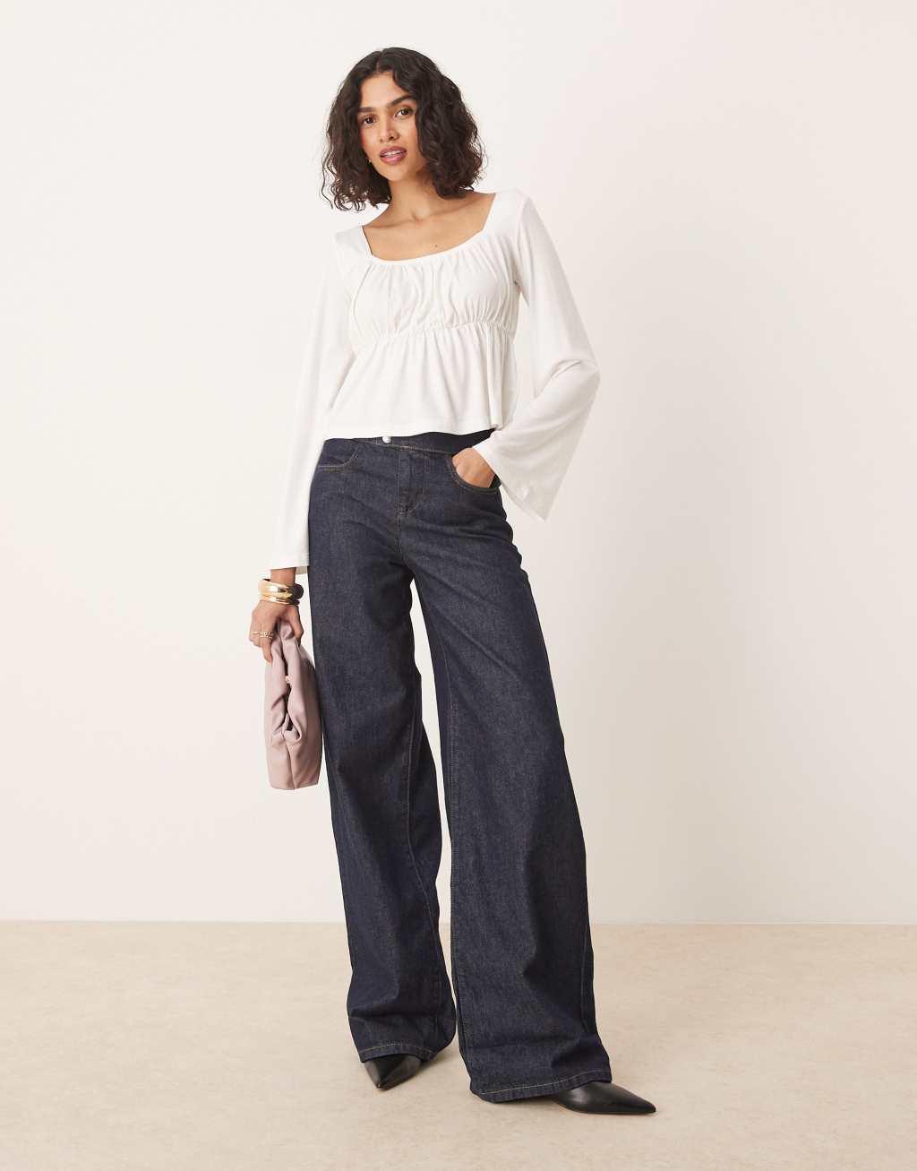 ASOS DESIGN fluted sleeve babydoll top in ivory Product Image