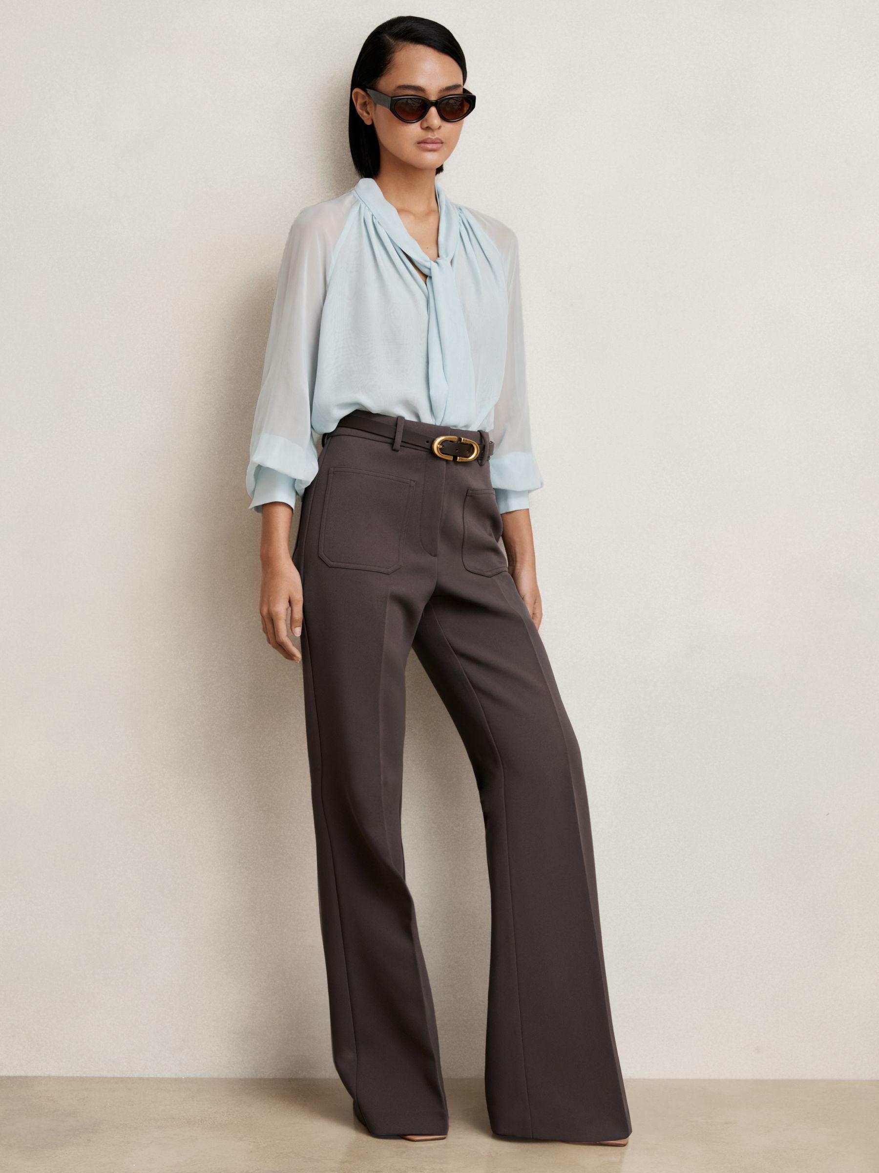 Twill Patch-Pocket Flared Trousers in Mauve Neutral Product Image