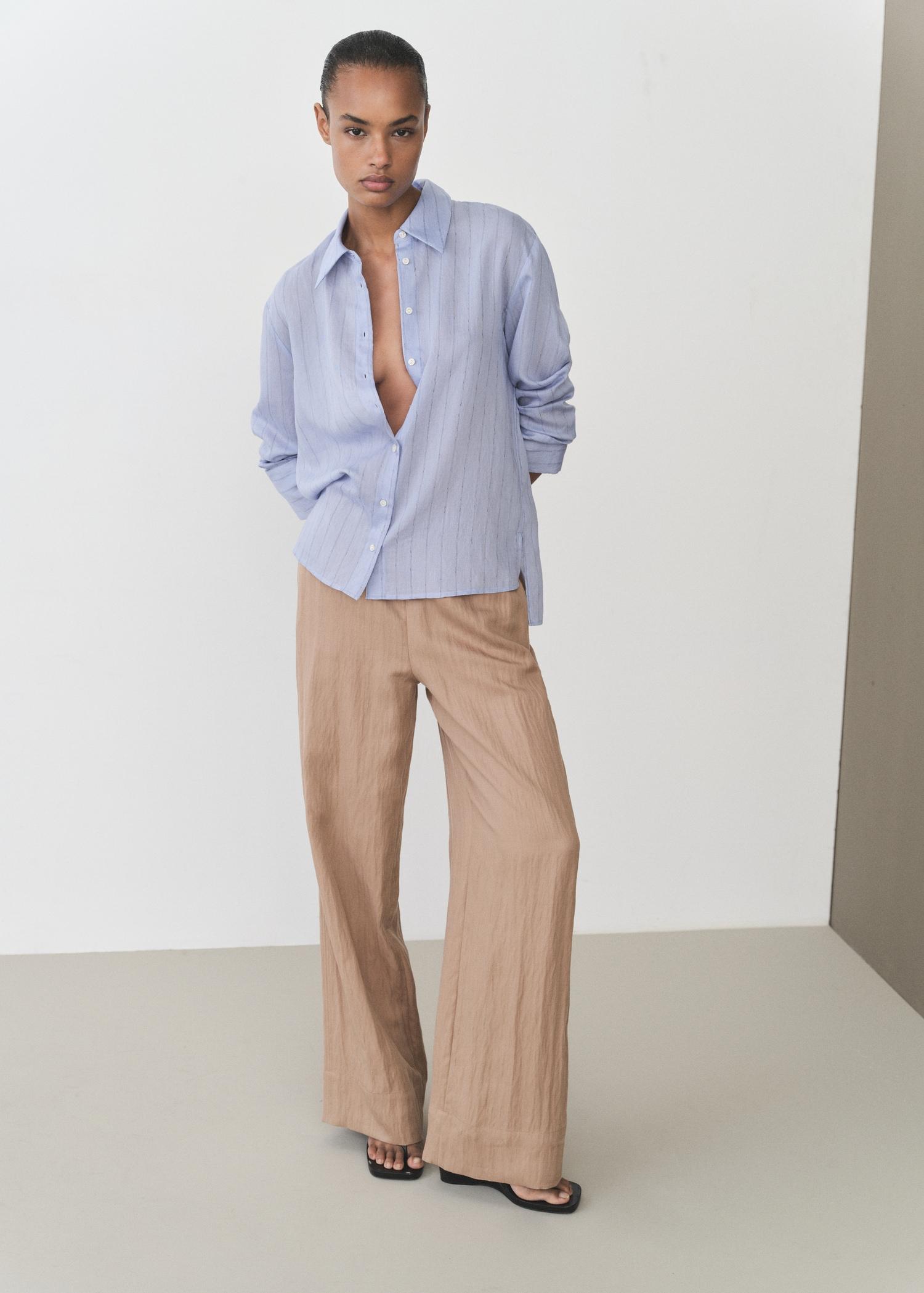 Straight-fit lyocell textured pants - Women | MANGO USA Product Image