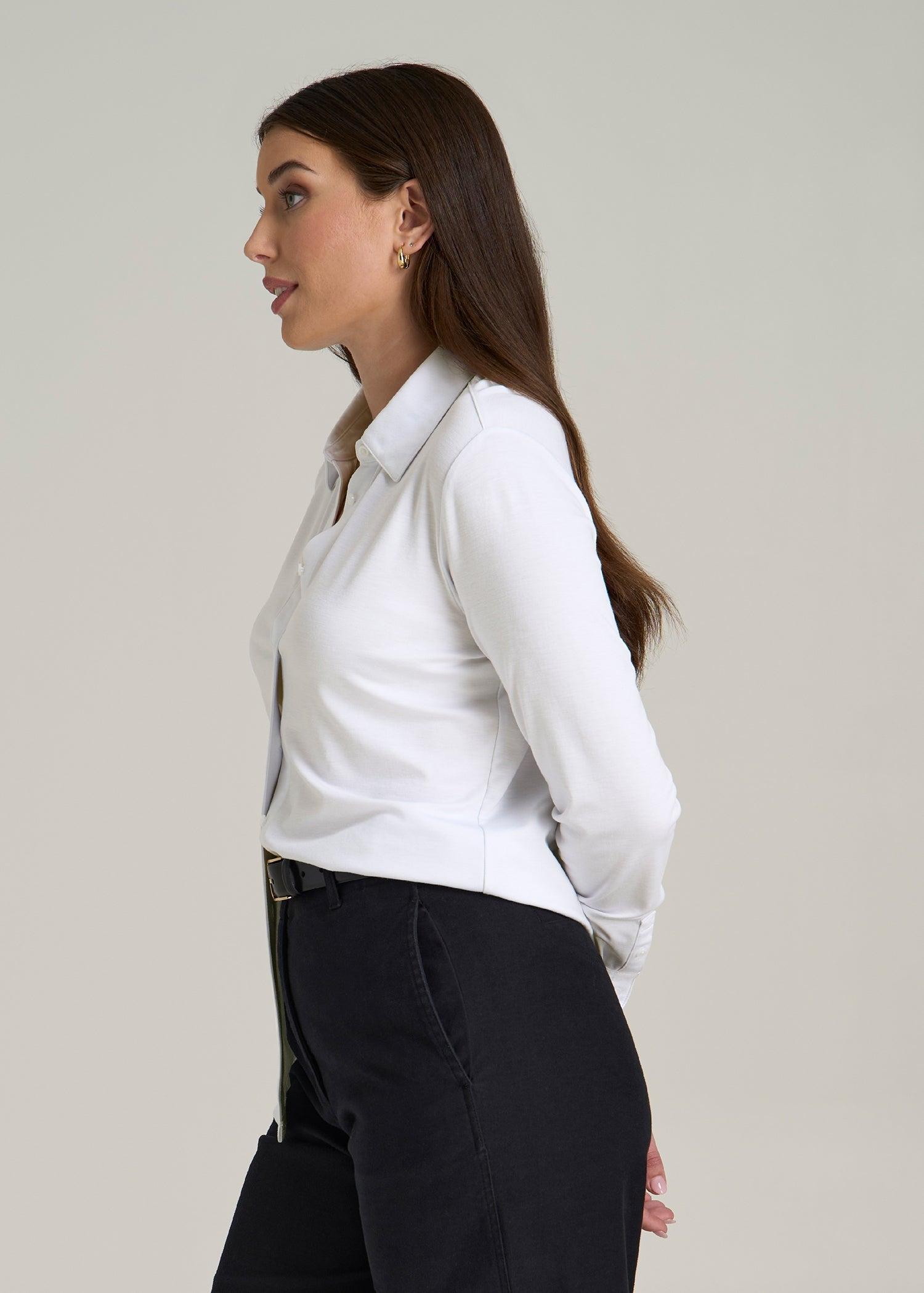 Slub Knit Button-Up Shirt for Tall Women in Bright White Female Product Image