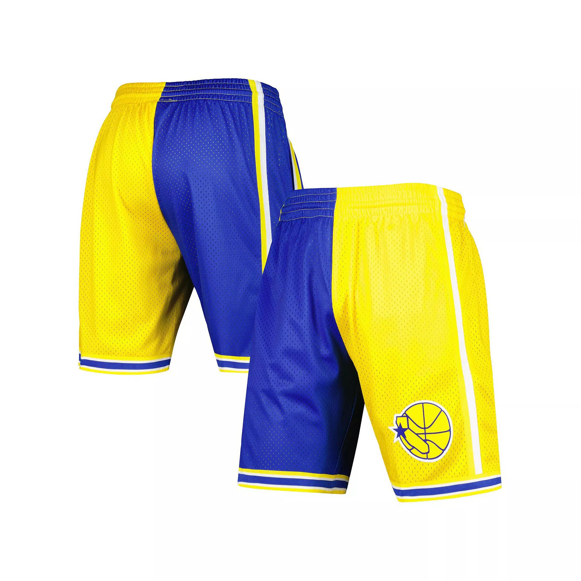 Men's Mitchell & Ness Royal/Gold Golden State Warriors Hardwood Classics 1995 Split Swingman Shorts, Size: Medium, Blue Product Image