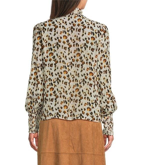 APNY Woven Animal Print High Neck Long Sleeve Top Product Image