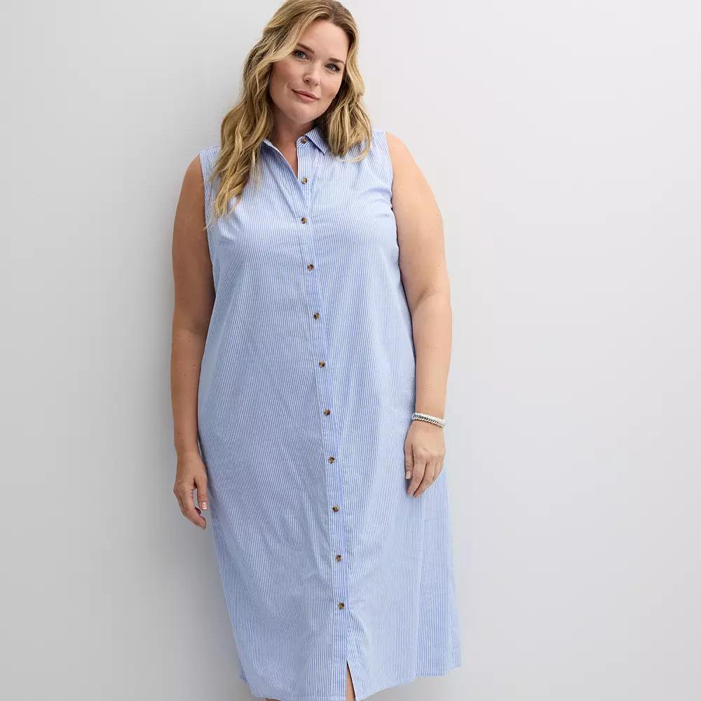 Plus Size Croft & Barrow® Sleeveless Collared Midi Shirt Dress, Women's, Size: 2XL, Blue Vertical Stripe Product Image