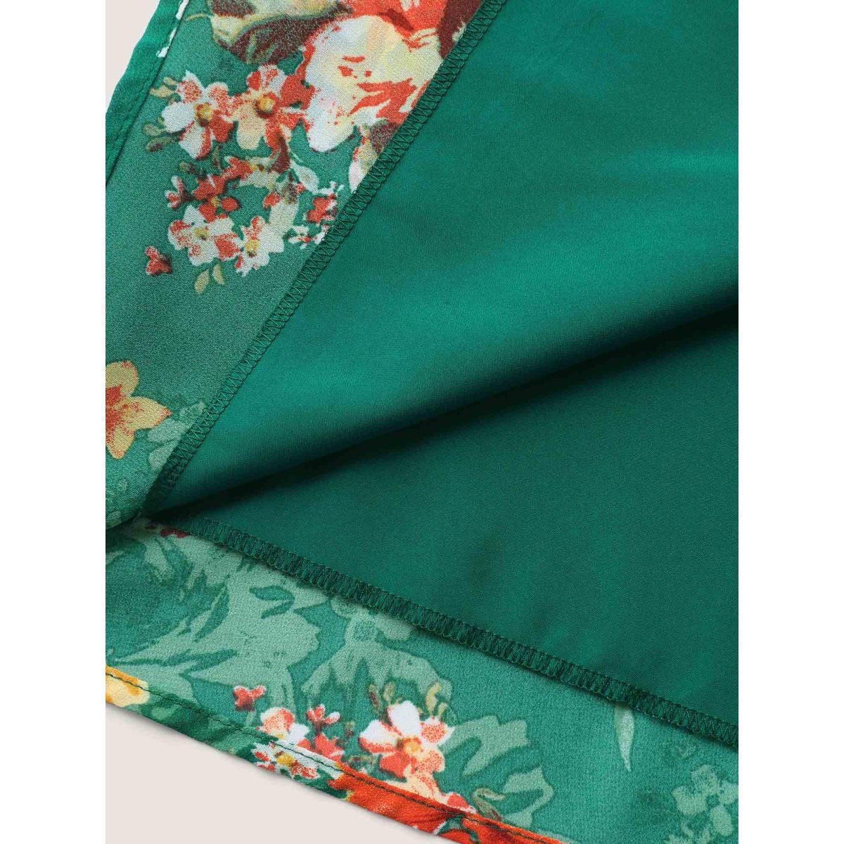 Plus Size Large Floral Print Stretchy-Waist Midi Dress Emerald Women Halter neck Sleeveless Curvy BloomChic 26/4X Product Image