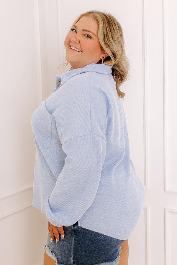 Chic Harvest Knit Henley Top in Sky Blue Curves Product Image