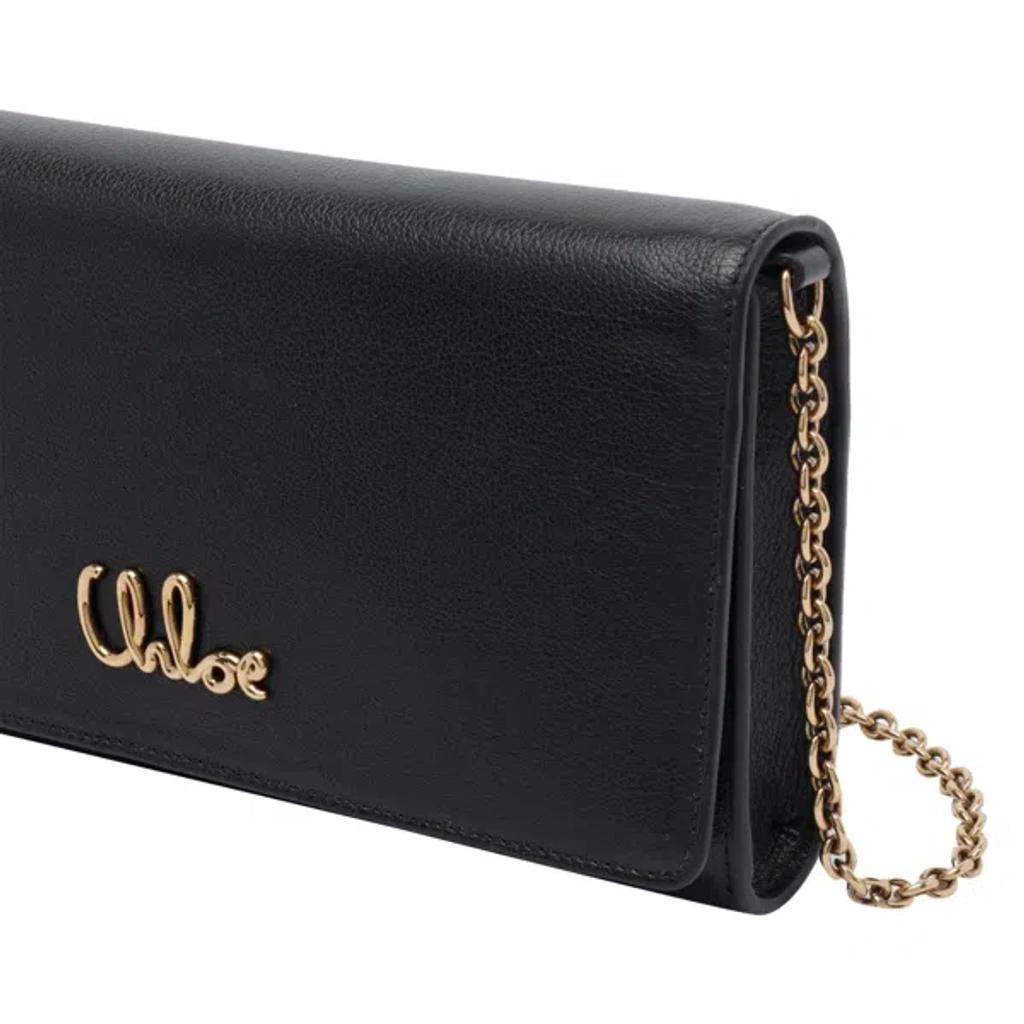 CHLOÉ Iconic Flap Wallet On Chain In Shiny Calfskin In Black Product Image