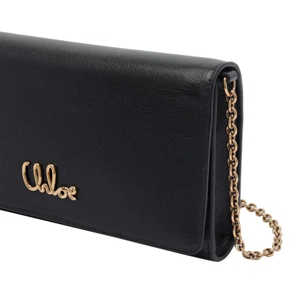 CHLOÉ Iconic Flap Wallet On Chain In Shiny Calfskin In Black Product Image