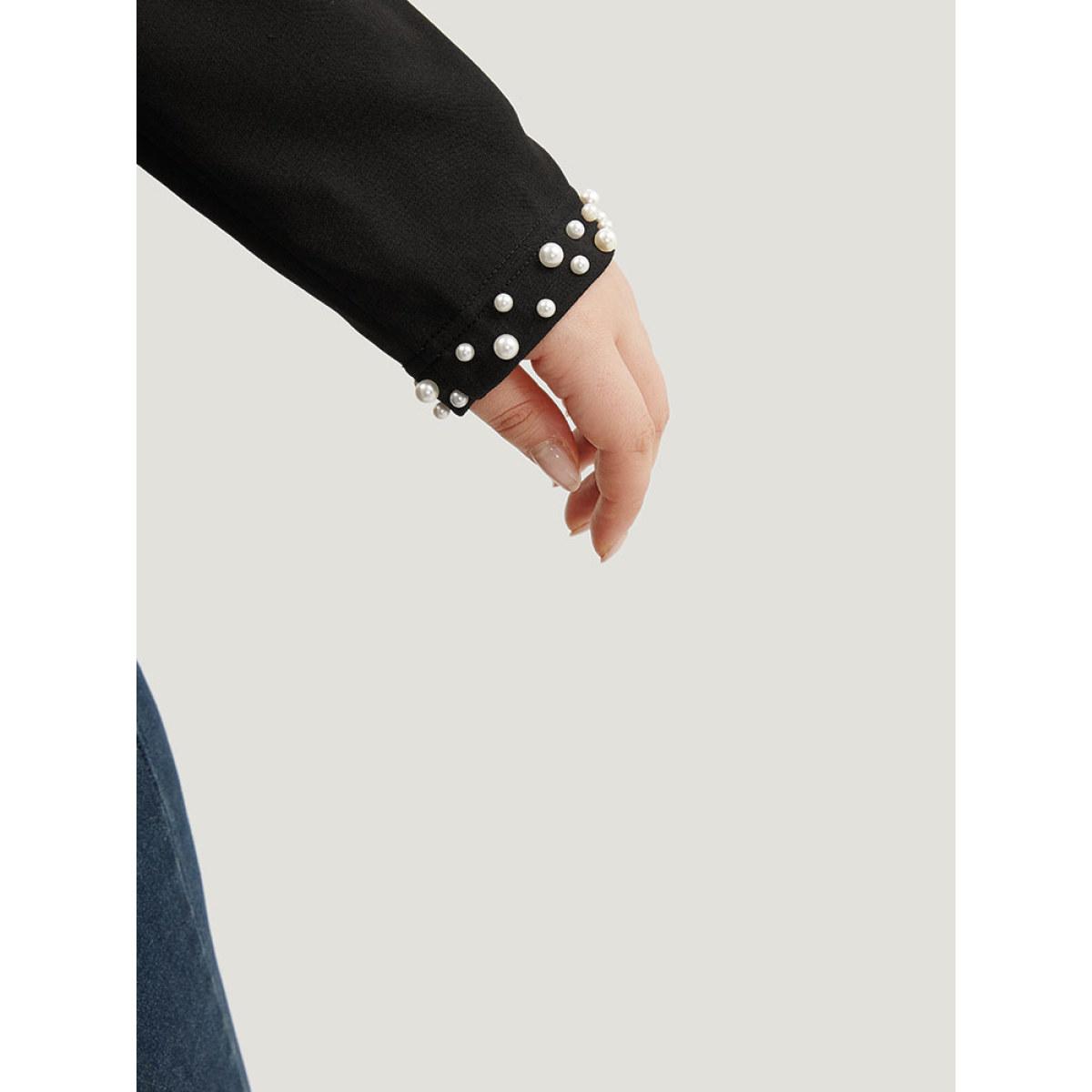 Plus Size Pearl Beaded Zipper Plicated Detail Coat Women Black Work From Home Plain Ladies Office Winter Coats BloomChic 30/6X Product Image