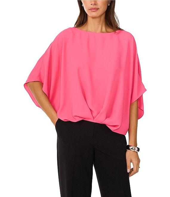 Vince Camuto Luxe Crepe de Chine Boat Neck 3/4 Dolman Sleeve Cinched Hem Top Product Image