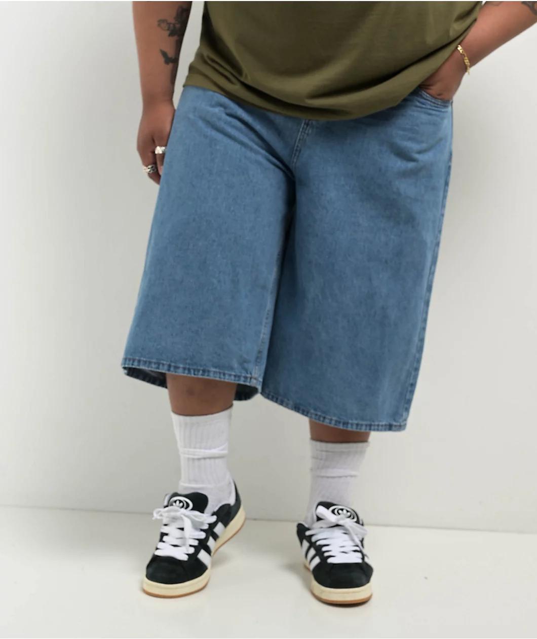 Empyre Blake Ultra Wide Blue Denim Skate Shorts Product Image